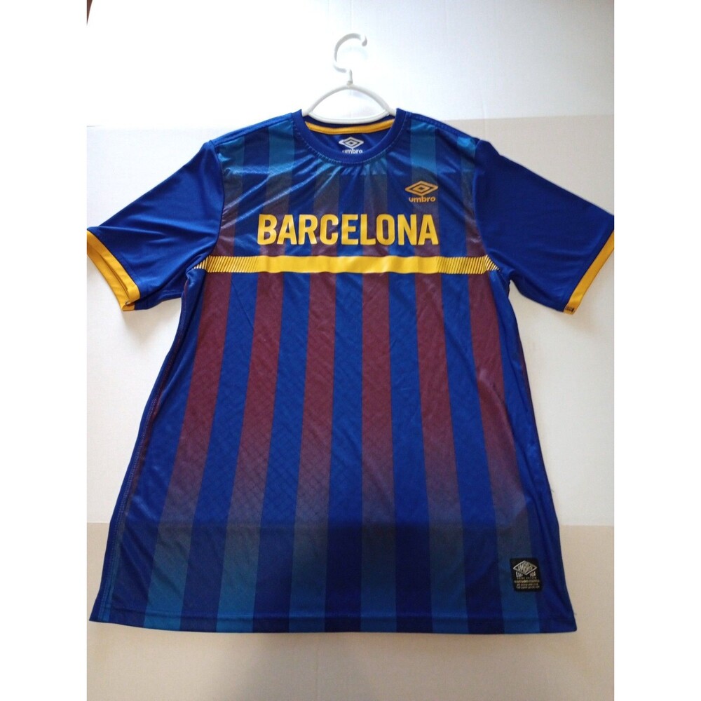 Umbro FC Barcelona Shirt Mens Medium Blue Spain Striped 100% Polyester Crew Neck